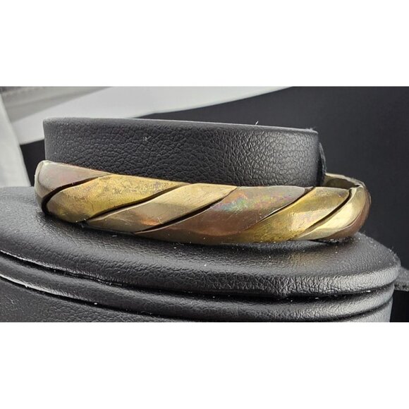 Vintage 3 Color Twisted Brass & Copper Cuff Bracelet 26 grams Adjustable Braided - Picture 4 of 8